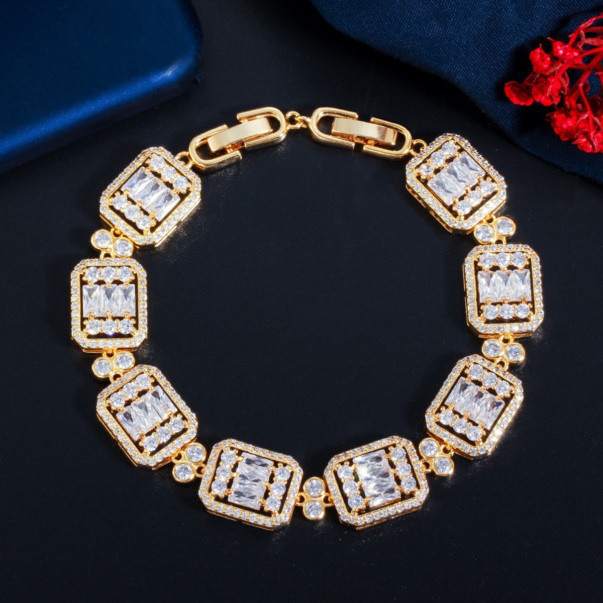 Luxury Stackable Statement Gold Bangle for Women Wedding Cubic Zircon Crystal CZ Dubai Silver Plated Bracelets Bracelet