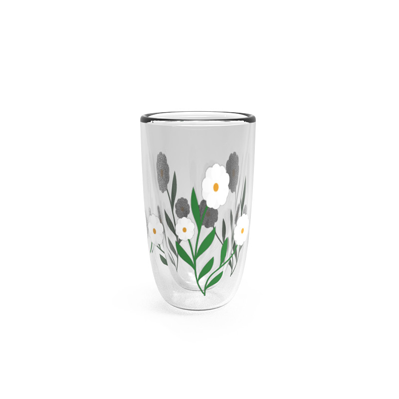 High Borosilicate Clear Decal Double Layer Glass Cup 120ml
