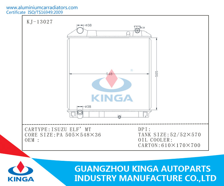 Professional Water Cooled Aluminum Radiator For ISUZU ELF PA36