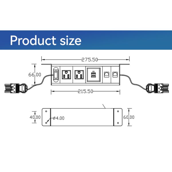 276mm Under Desk Power Strip Mountable Board ODM