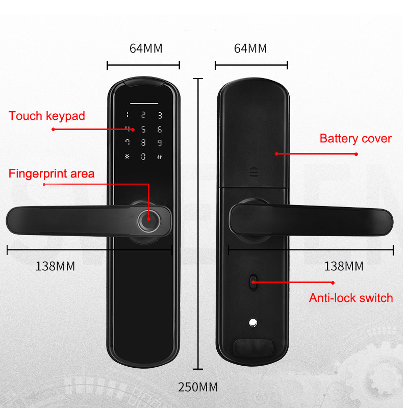 Fingerprint Bluetooth Keypad Door Lock 4 AA 120mm Thickness For Home