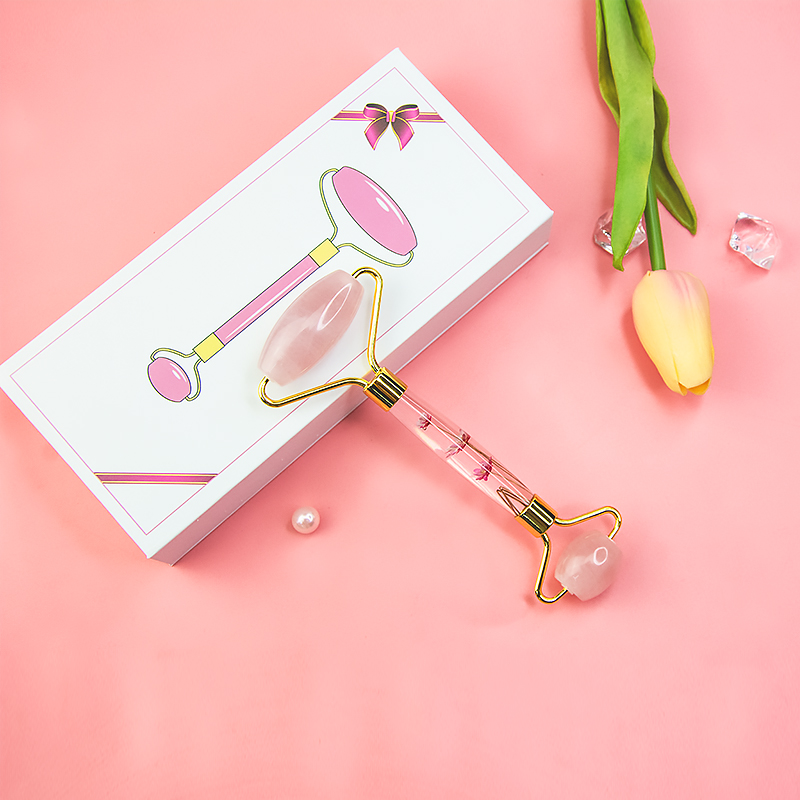 Portable Pink Flower Genuine Jade Roller For Eye