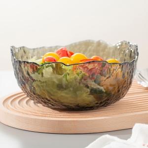 Quality Smoked Extra Large Glass Kitchen Wares 35 Oz Irregular Glass Salad Serving Bowl for sale
