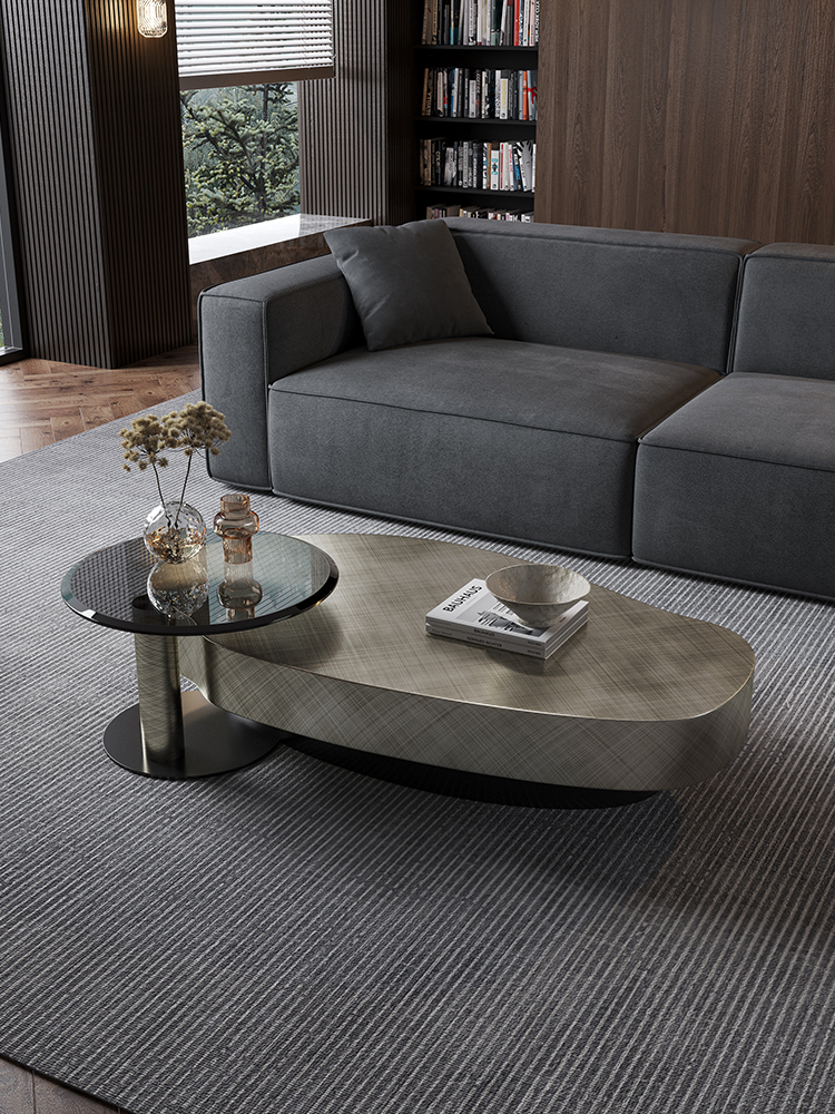 OEM Stainless Steel Contemporary Round Coffee Table With Metal Base