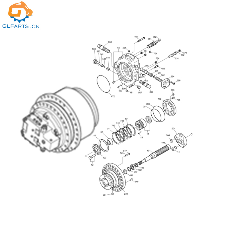 401-00439C 401-00440B Final Drive Motor Travel Motor Assy Gearbox for DX300-7 Excavator