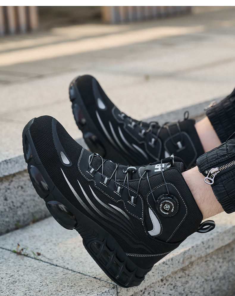 Black / Gray Fly Weave Safety Boots With Kevlar Midsole And Air Cushion Sole For Comfortable Work