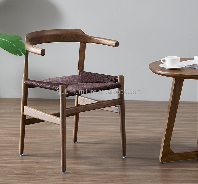 Modern Wooden Dining Chair with Wishbone Design and Antique Rope Seat
