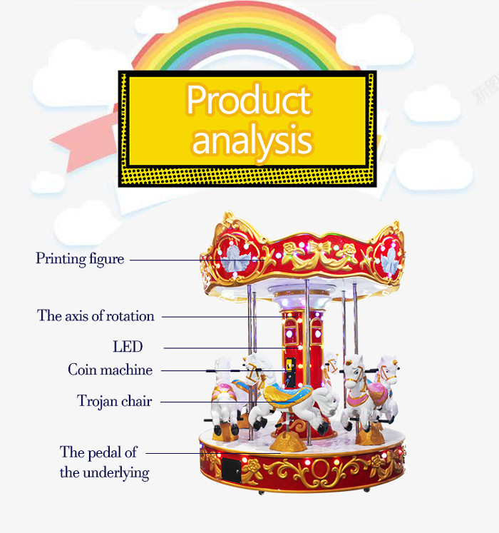 Arcade Amusement Park Kiddie Rides 6 Seats Carousel Horses