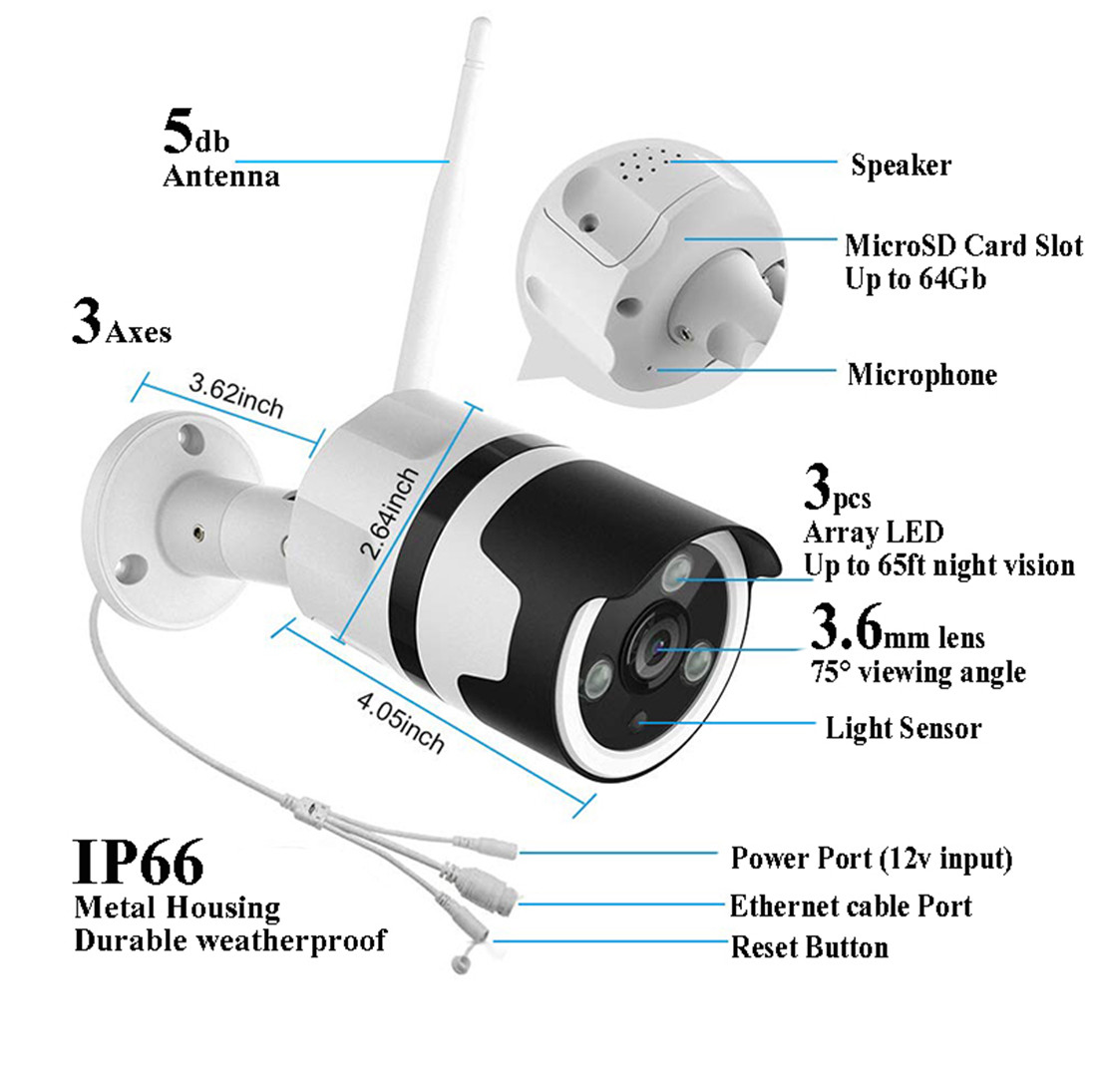 Outdoor Bullet Wi-Fi Weatherproof Camera, Joyfa Security(JY-B02-2MP)