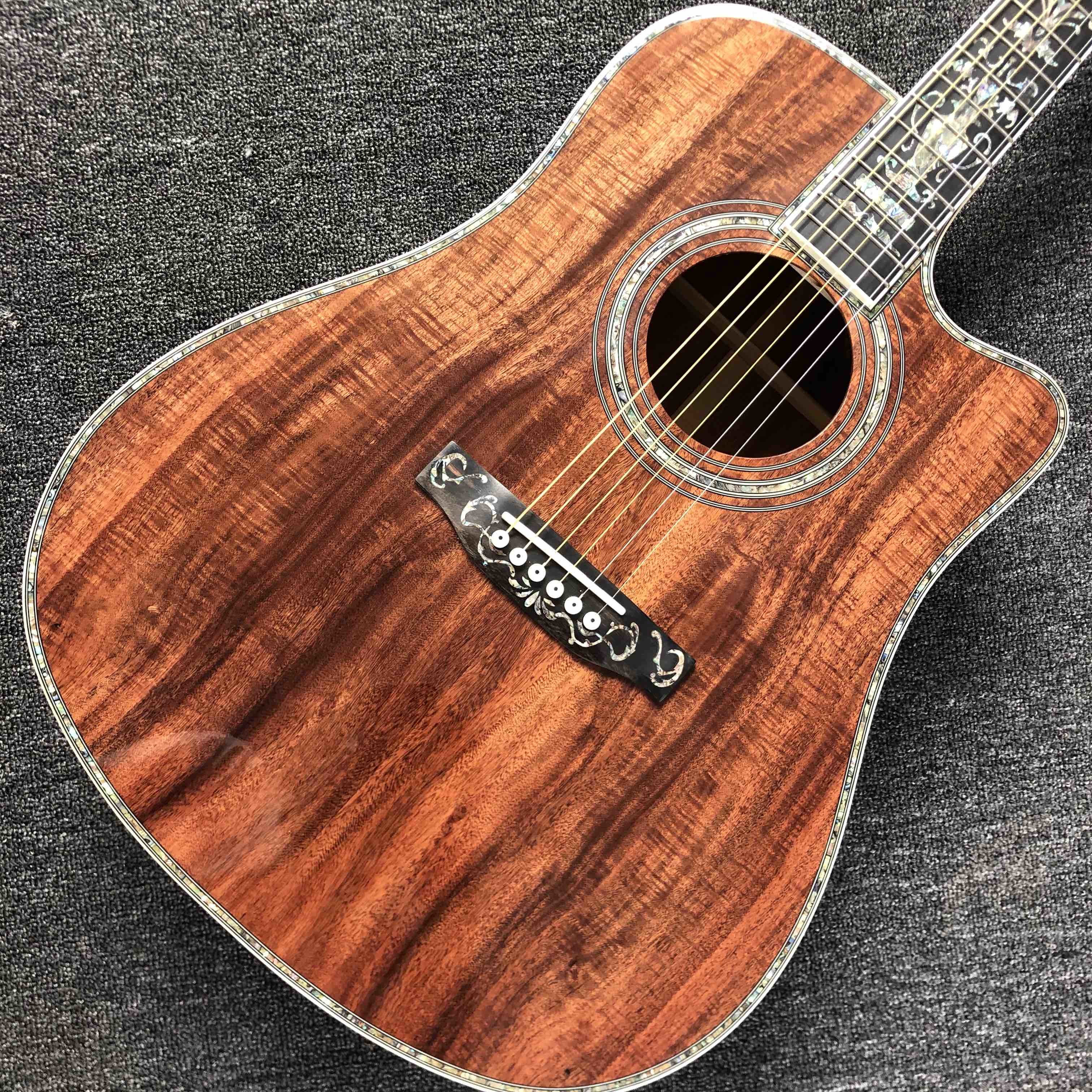 Custom 41 Inch Solid KOA Wood Top Cutaway Classic Folk Acoustic Guitar Real Abalone Inlay D-Shape Electric Guitar Wood P