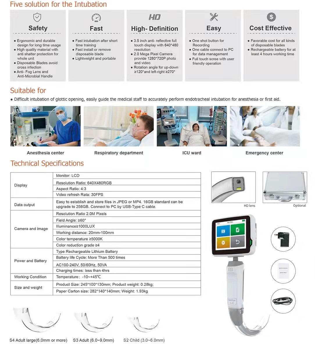 CONTEC CMS-GS1 Laryngoscope Hospital Medical digital video laryngoscope Price