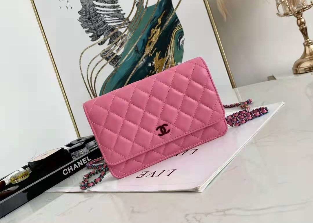 Inclined Shoulder Cowhide 19cm Luxury Brand Wallet With Chain