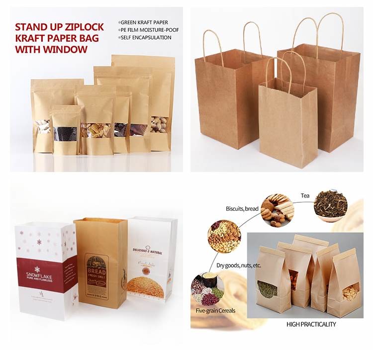 Food Grade Handle Fast Food Kraft Paper Bag FSC Certified