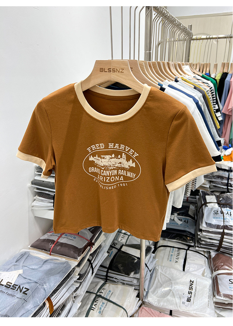 American Color Vintage Contrast Printed Short-Sleeved T-shirt S-2XL or Customize Size