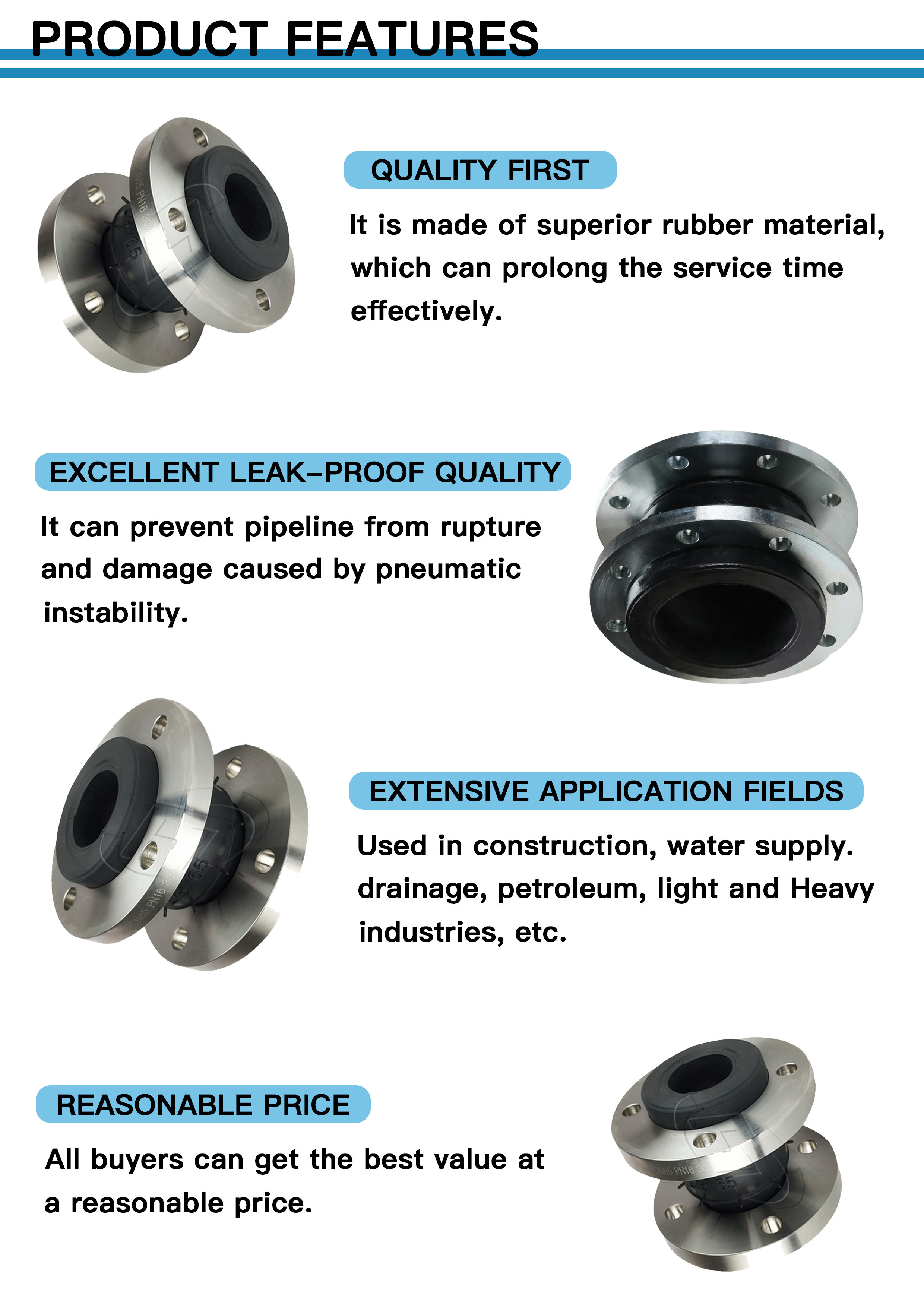 BS 4504 Ball Joints Spherical Bellows Flexible Expansion Joints EPDM Single Flange