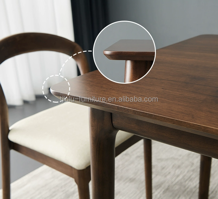 Modern Nordic Wood Dining Table And Chair Set With Rubber Wood Frame For Home Office