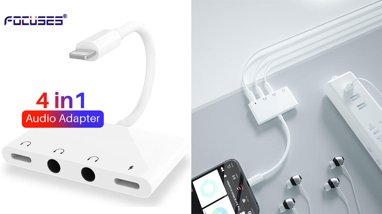 4 In 1 3A Iphone Charge And Headphone Splitter with Dual 3.5mm Jack