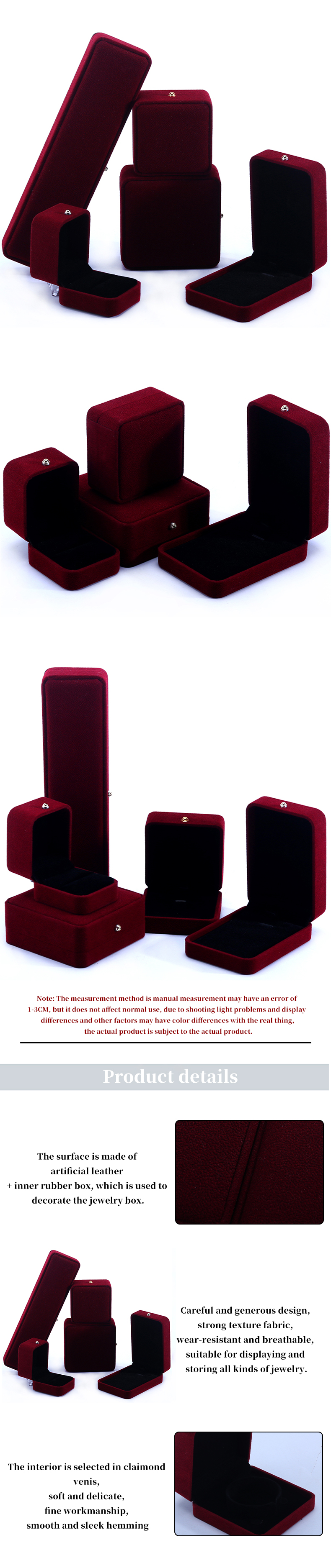 Luxury Red Velvet Jewelry Packaging Box for Necklace Bracelet Earrings Ring