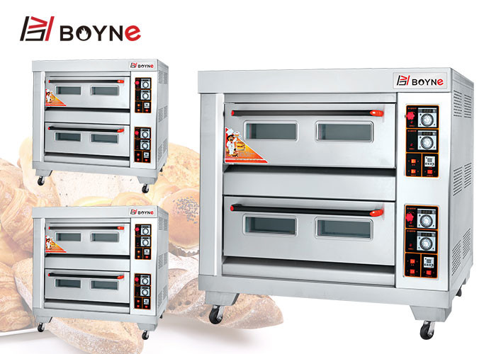 Three deck Six Trays Gas Oven Bakery Pizza Oven With Stone For Restaurant