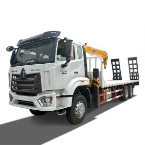 Quality SINOTRUK HOWO 6x4 Flat Bed Truck Mounted Crane for sale