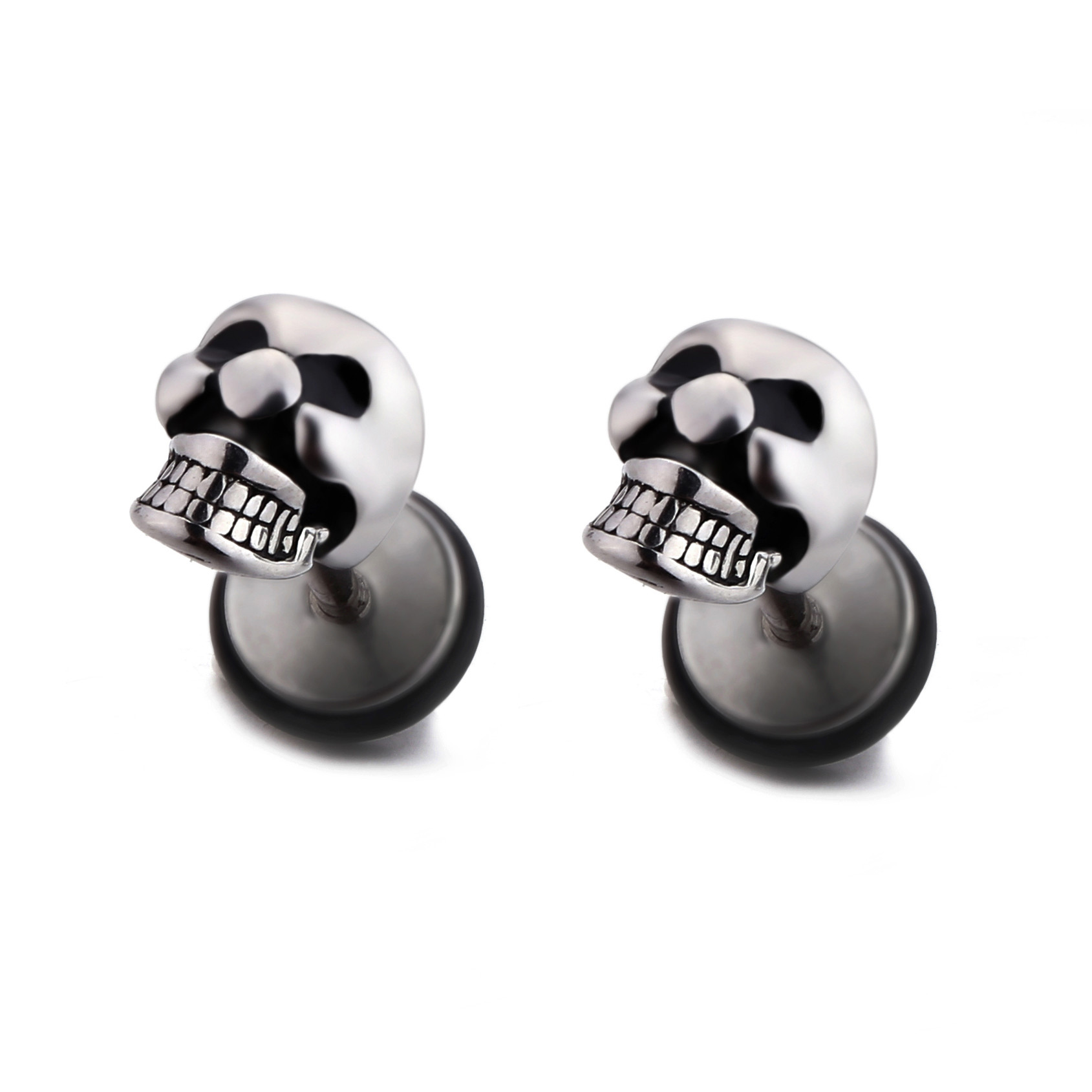 Fashion punk style Halloween skull head stud earrings stainless steel plating men's jewelry earrings