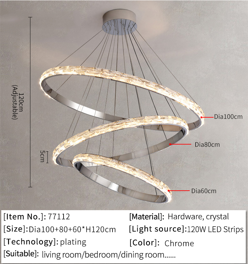 Silver Crystal Chandelier For Living Dining Room Luxury Ring Staircase pendant lighting for dining room(WH-CY-192)