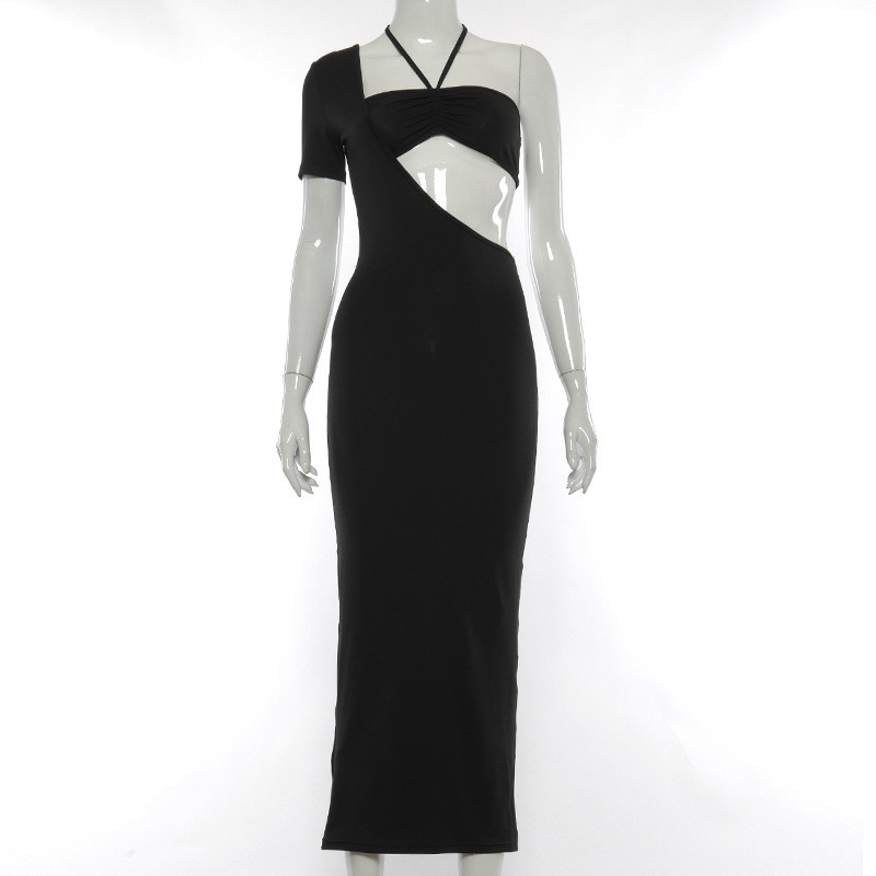 Irregular Cut Out Womens Party Maxi Dresses With Unilateral Sleeves