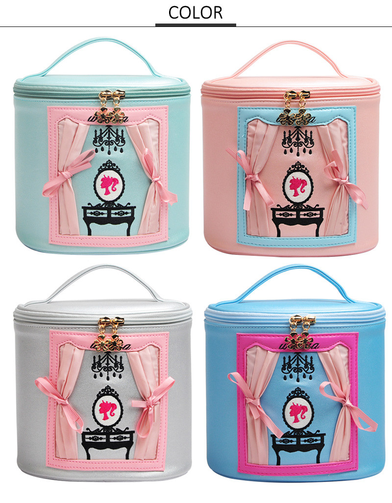 Lady Waterproof Barrel Shaped Cylinder PU Cosmetic Bag