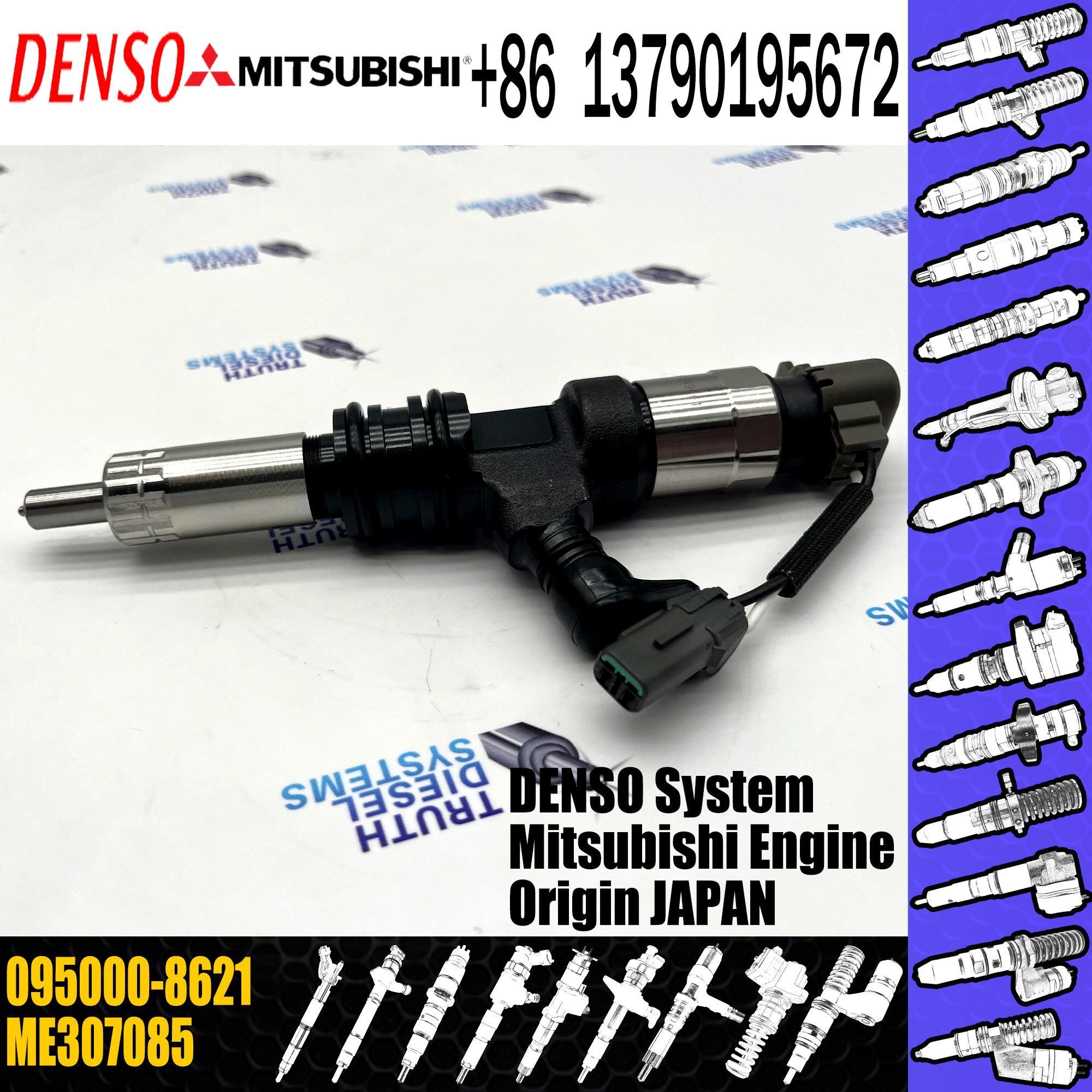 COMMON RAIL INJECTOR 095000-8621 FOR MITSUBISHI FUSO 6M60T ENGINE ME306200 ME307085