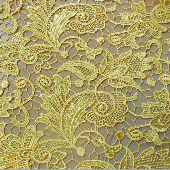 Polyester +Milk Silk Water Soluble Embroidery Fabric with Yellow Color