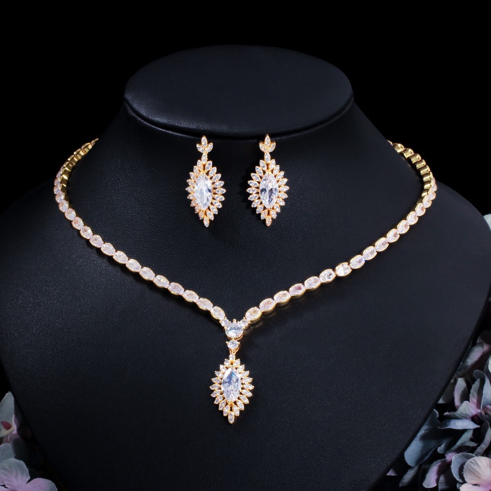 Wholesale Jewelry Set CZ Pendant Necklace Crystal Cubic Zircon Necklace Earrings Jewelry Set necklace earrings For Women