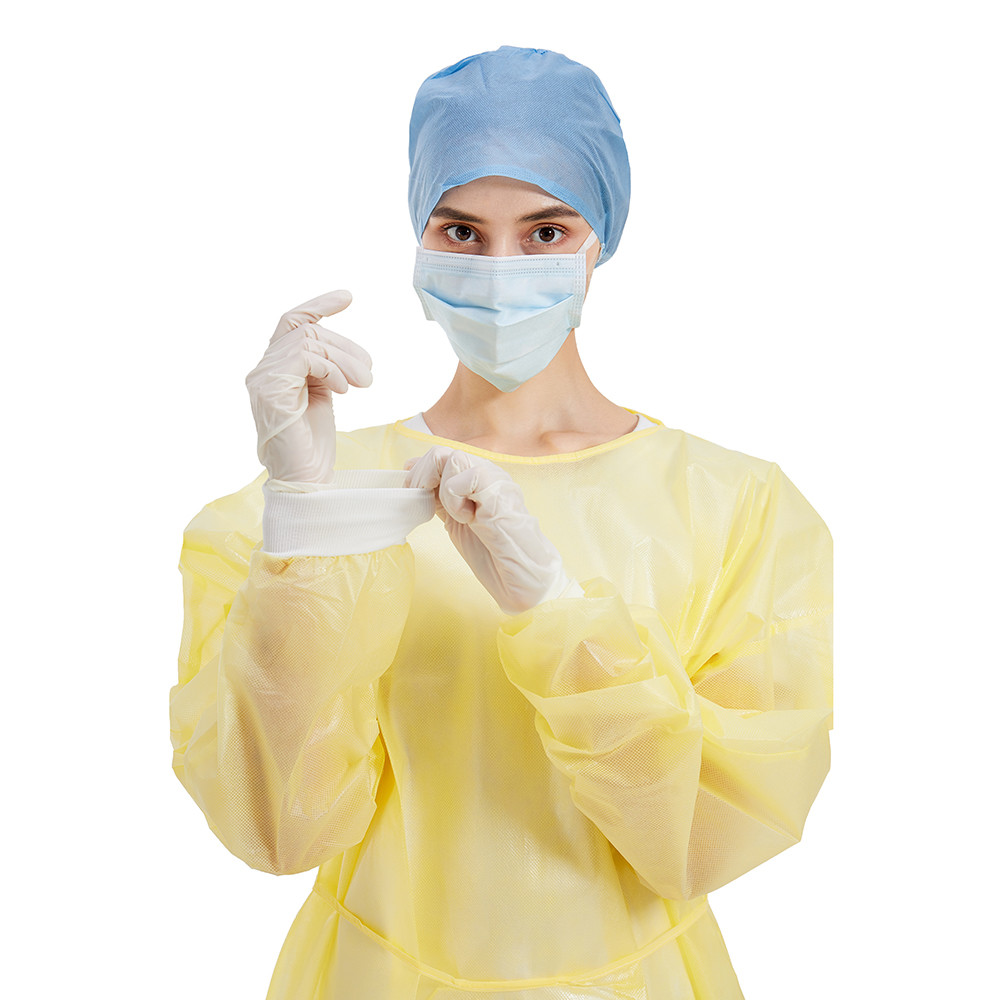 Hospital Medical Disposable Isolation Gown Yellow PP PE 48gsm