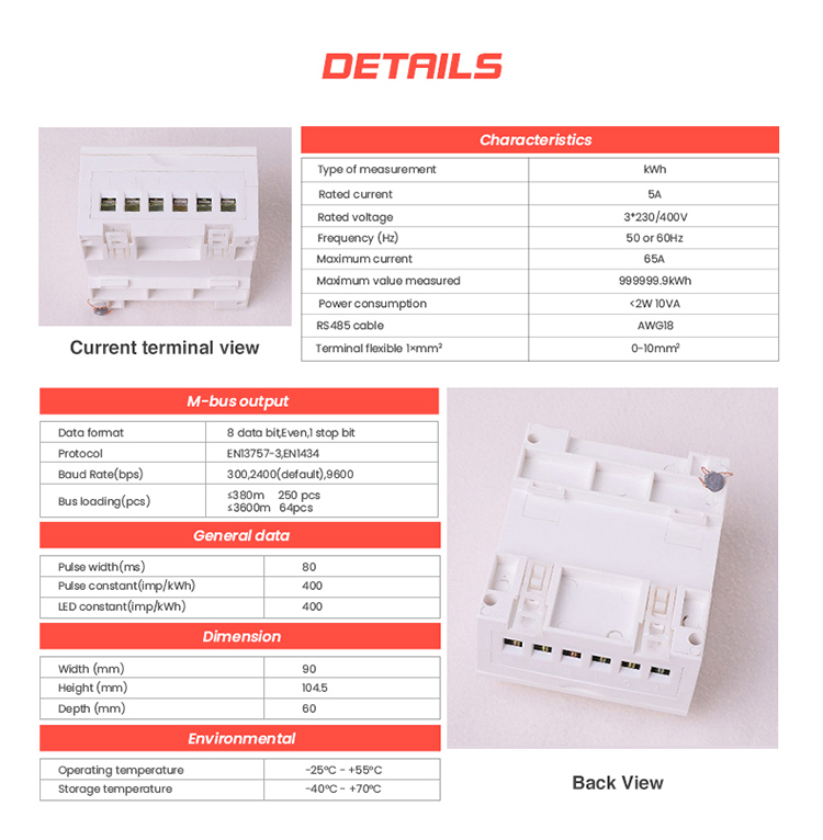 EM535-Mb 3*230/400V 5 65 A Three Phase Electronic Energy Meter for Energy Management