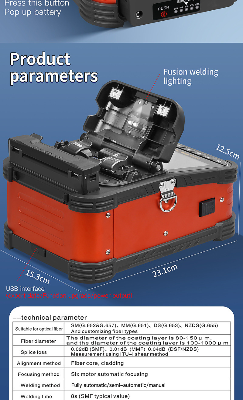 FONGKO A-5 Optical Fiber Fusion Splicer 6 Motor Fiber Core Alignment for Fiber Optic Splicing Machine
