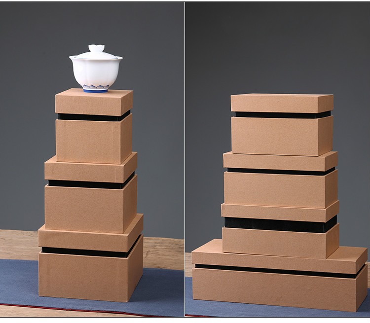 Custom Rigid Brown Kraft Paper Square Mug Bowl Storage Vase Packaging for Chinese Tea Cup Saucer Set