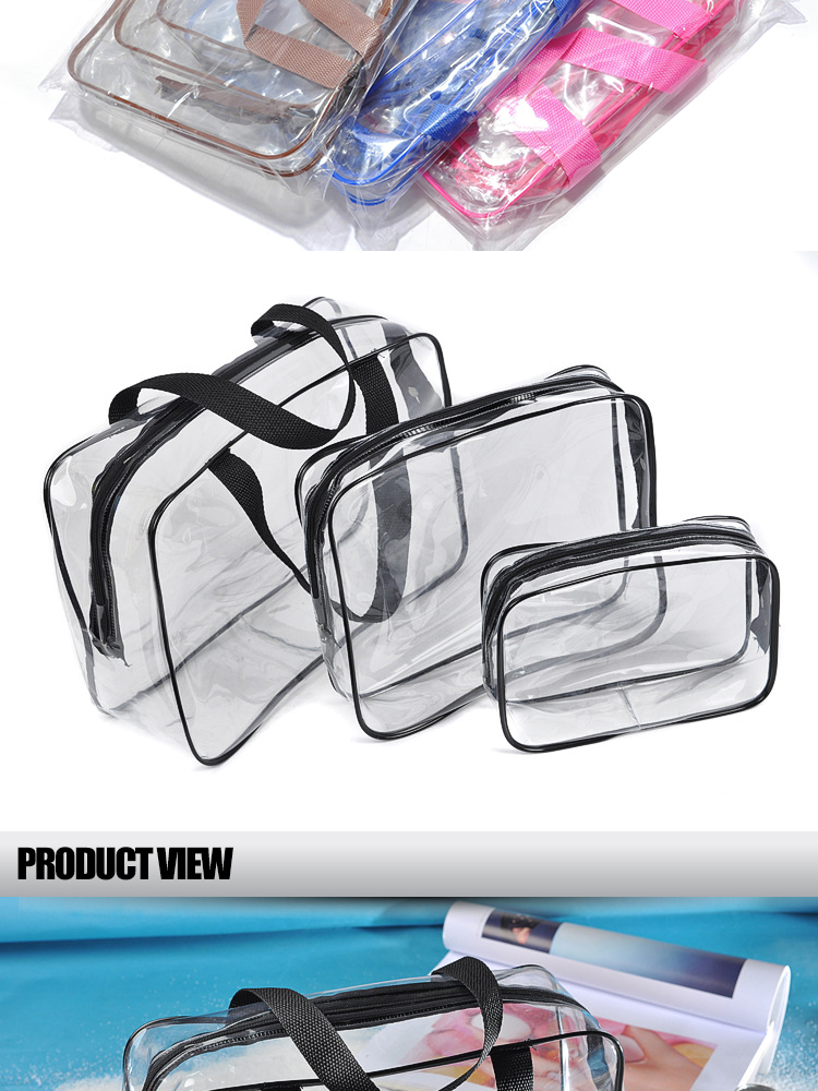 3 pieces makeup pouch travel clear PVC toiletry bag