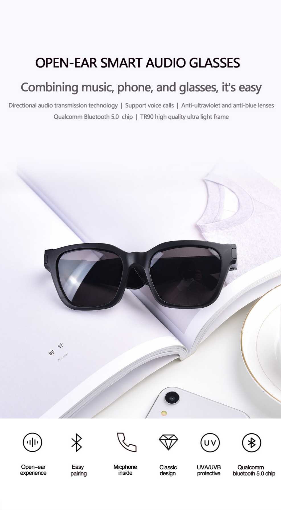 Bluetooth Smart Glasses Android IOS Connect Voice Call UV Protection Glasses