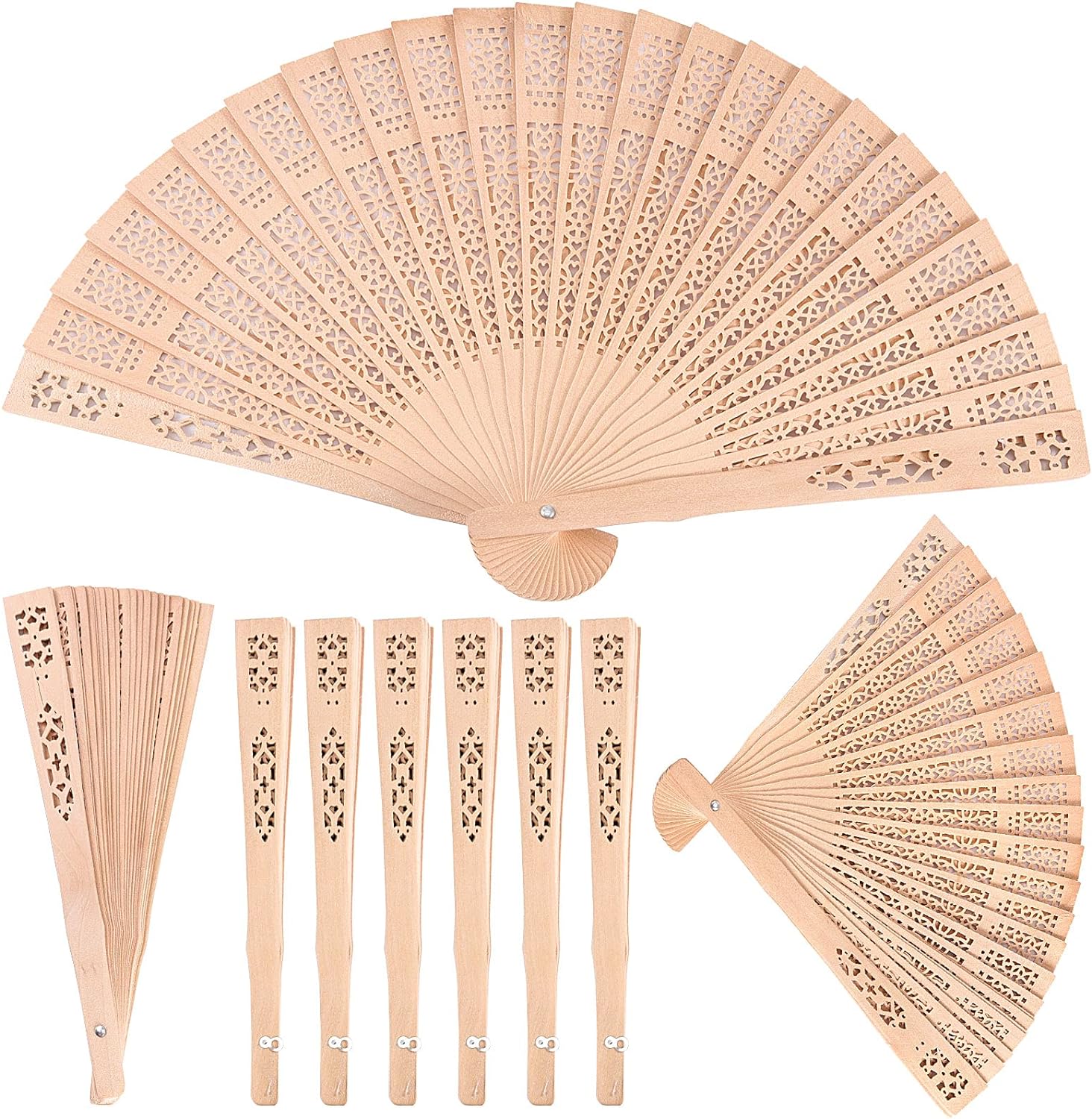 Custom Chinese Carved Folding Fragrance Wood Hand Fan Hotel Wedding Fan