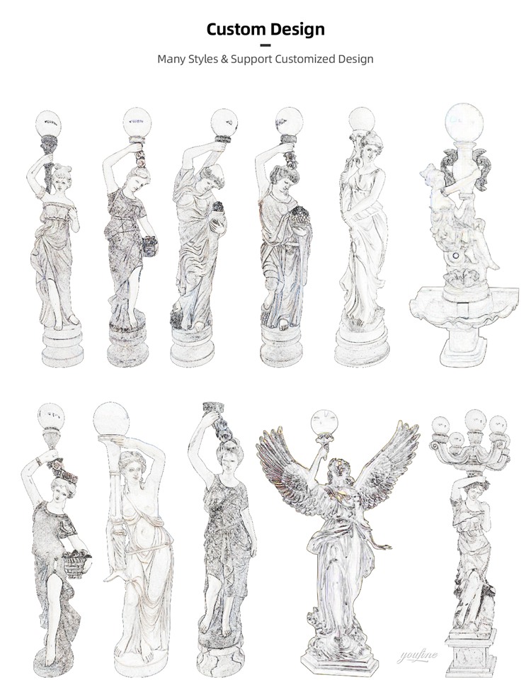 Hand Carved Garden Marble Angel Lamp Statue Outdoor