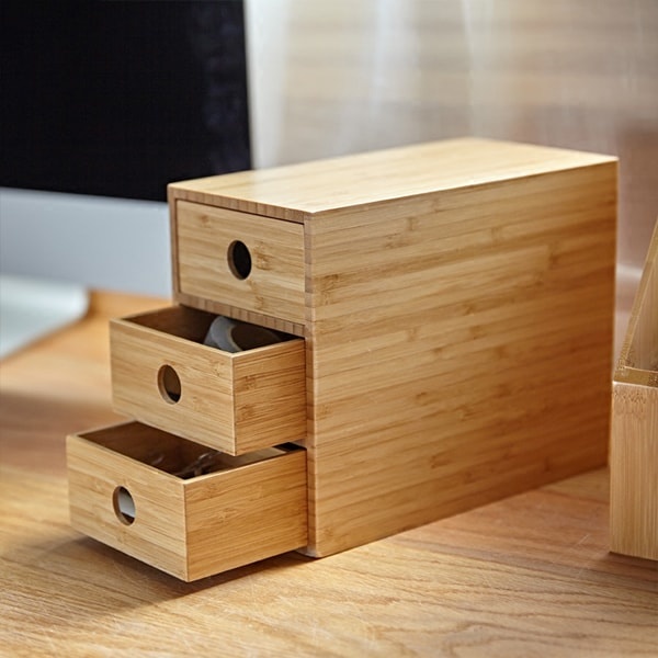 100% Solid Bamboo 3-Drawer Chest Storage Office Supplies Desk Organizer for Sundries