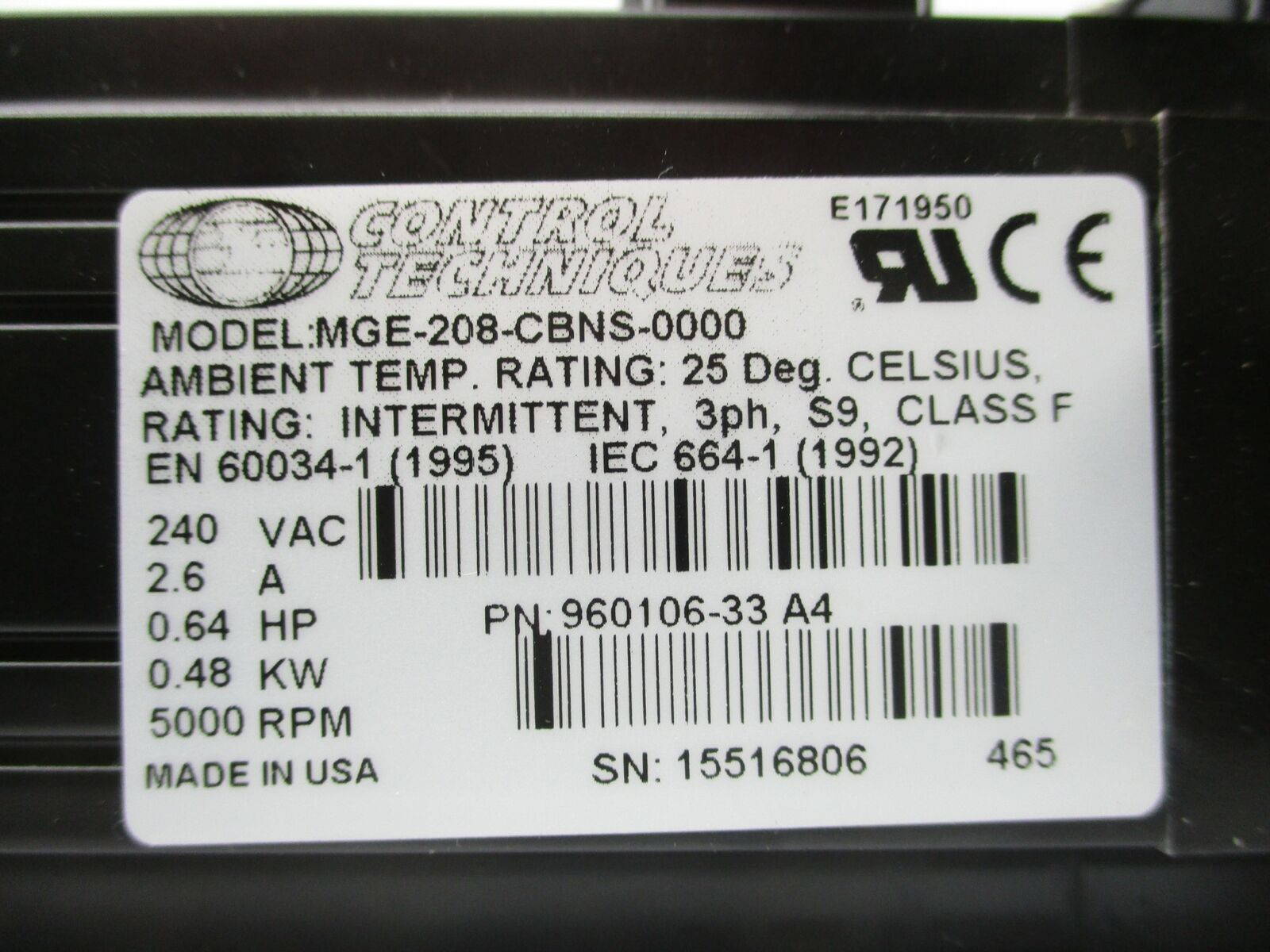 MGE-208-CBNS-0000 MG SERVO MOTOR 230VAC 2 FRAME ENGLISH MOUNTING FLANGE
