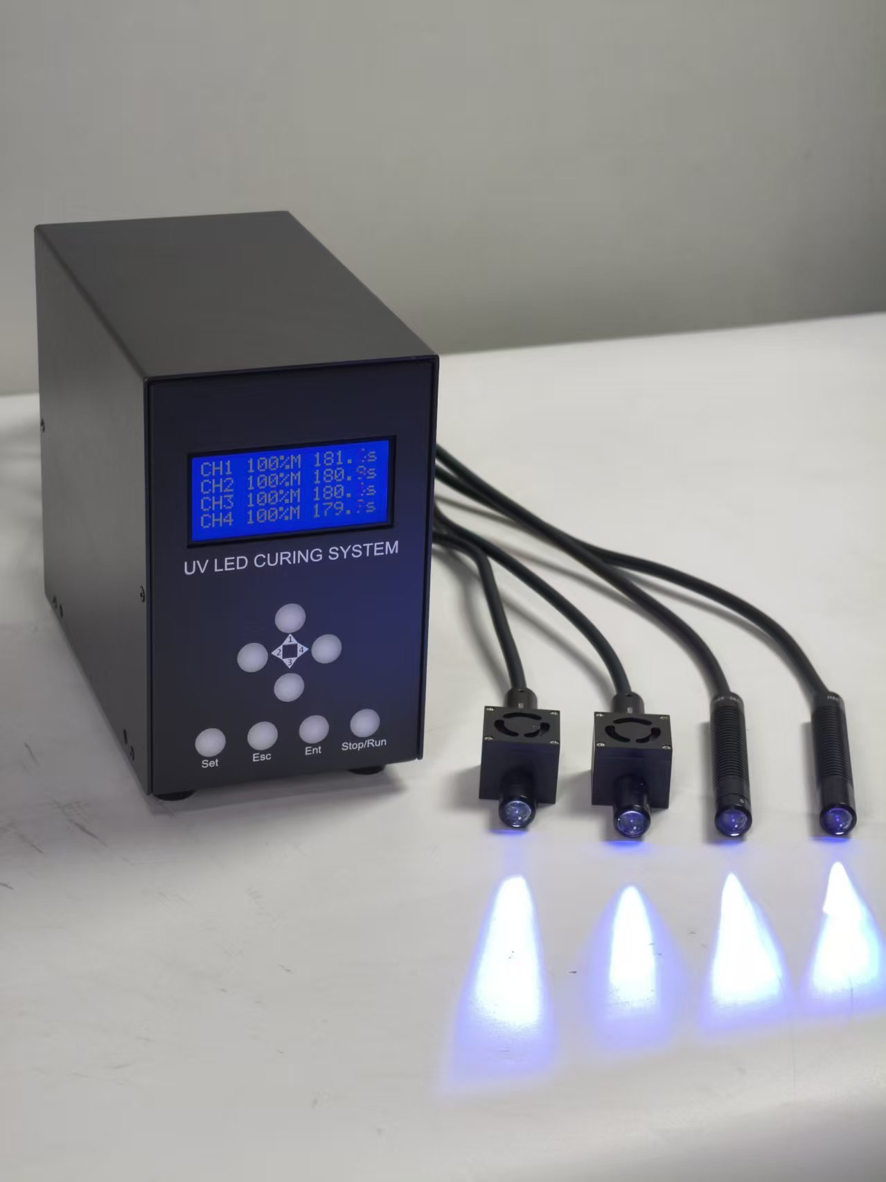 Laboratory UV LED Spot Curing System with Multi-Channel Independent Control and High Irradiance Output for Adjustable UV Intensity