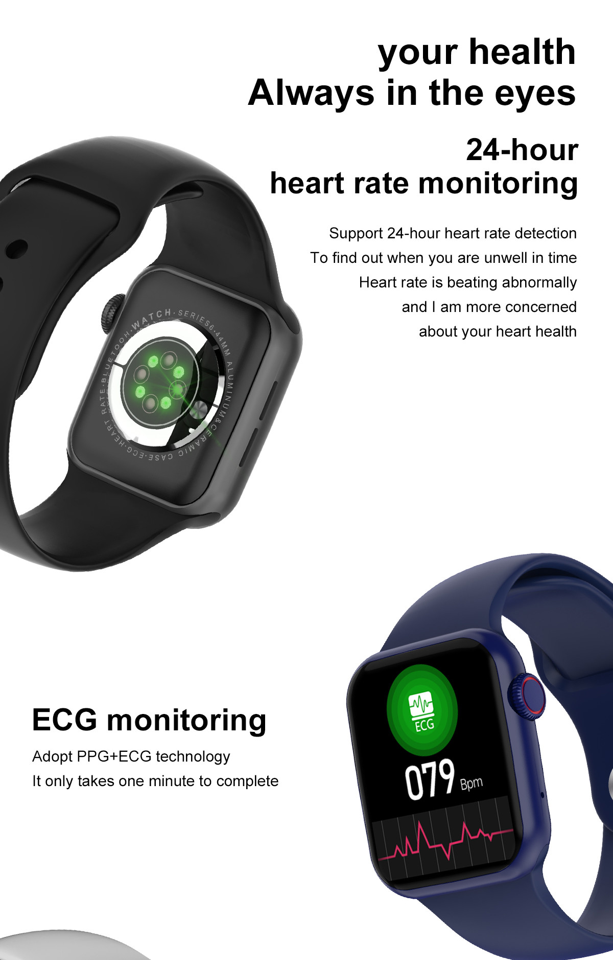 DT100 44mm Smart Watch Series6 Men Bluetooth Call 1.75" Full Touch ECG Blood Pressure Women Find Mobile PhonSmartwatch