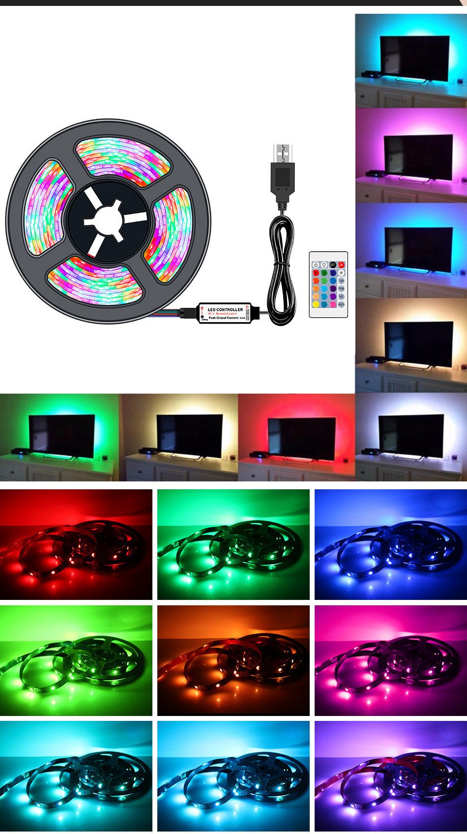 RGB 16.4ft WiFi Smart LED Light Strip 16 Million Colors 310LM with App Control and Music Sync