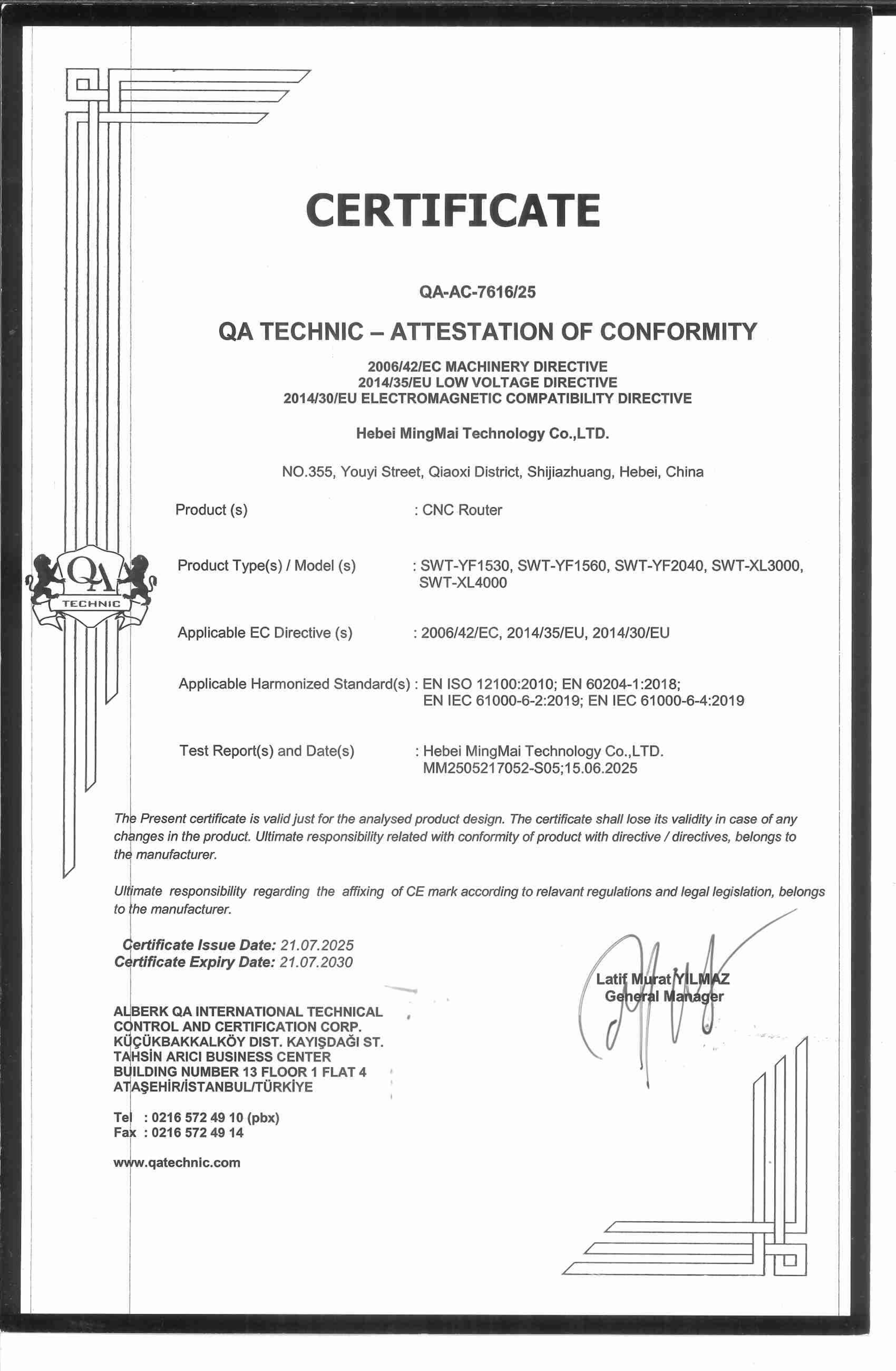 Hebei Mingmai Technology Co.,Ltd Certifications