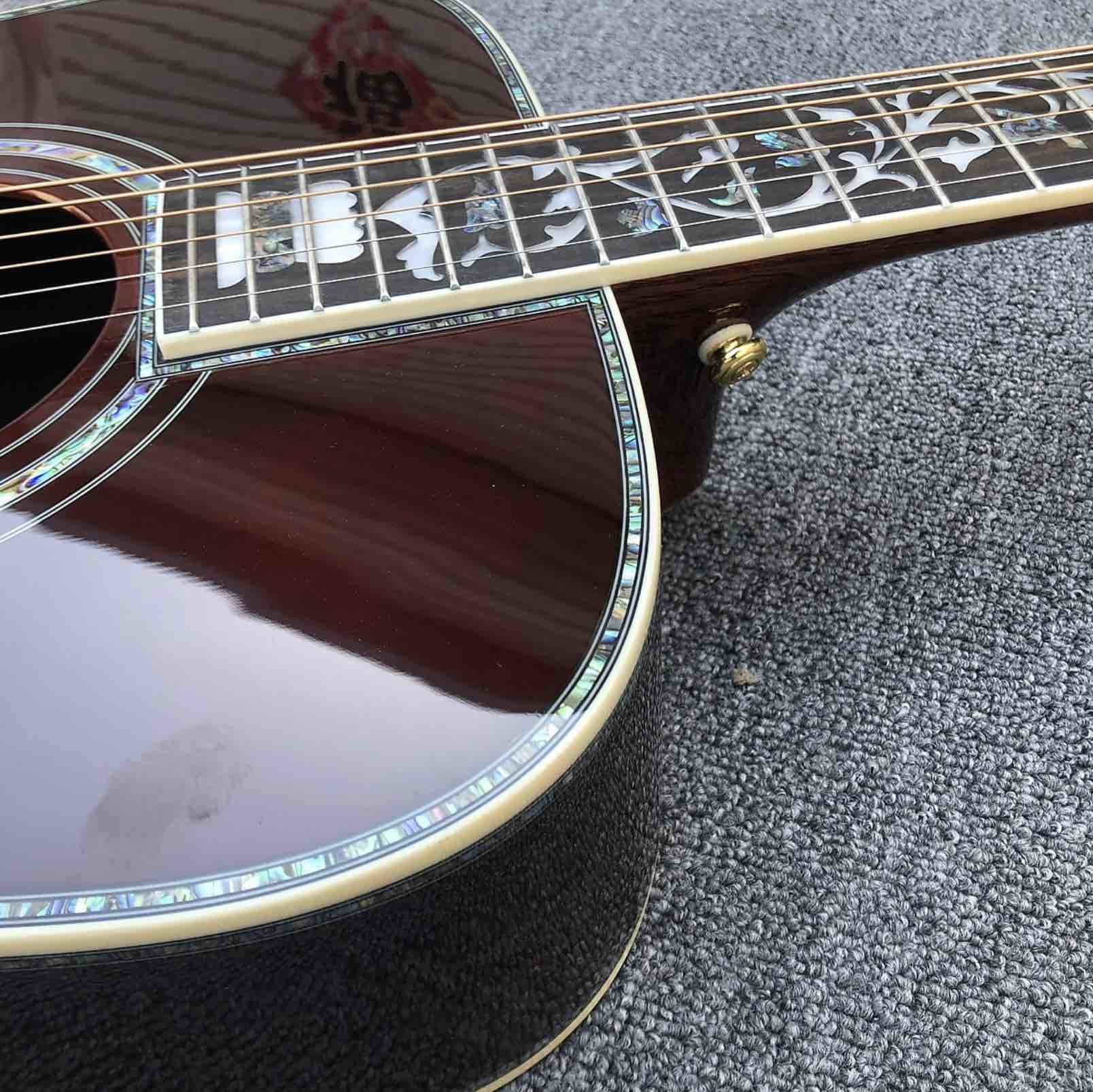 Real Abalone inlays Sunburst Solid spruce top 41 inch D style Acoustic Guitar with ebony fingerboard