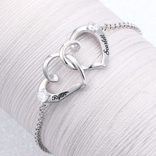 1.9X1.7cm 0.35oz Double Heart Ankle Bracelet unisex Engraved Name Bracelet ODM