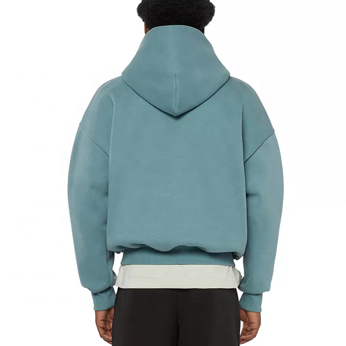 Men's Double Zipper Hoodie in Vintage Washed Style with Drop Shoulder and Cropped Design