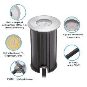 1W 2W Swimming Pool Underwater Light Recessed Type DIA 42mm For Pool Pond