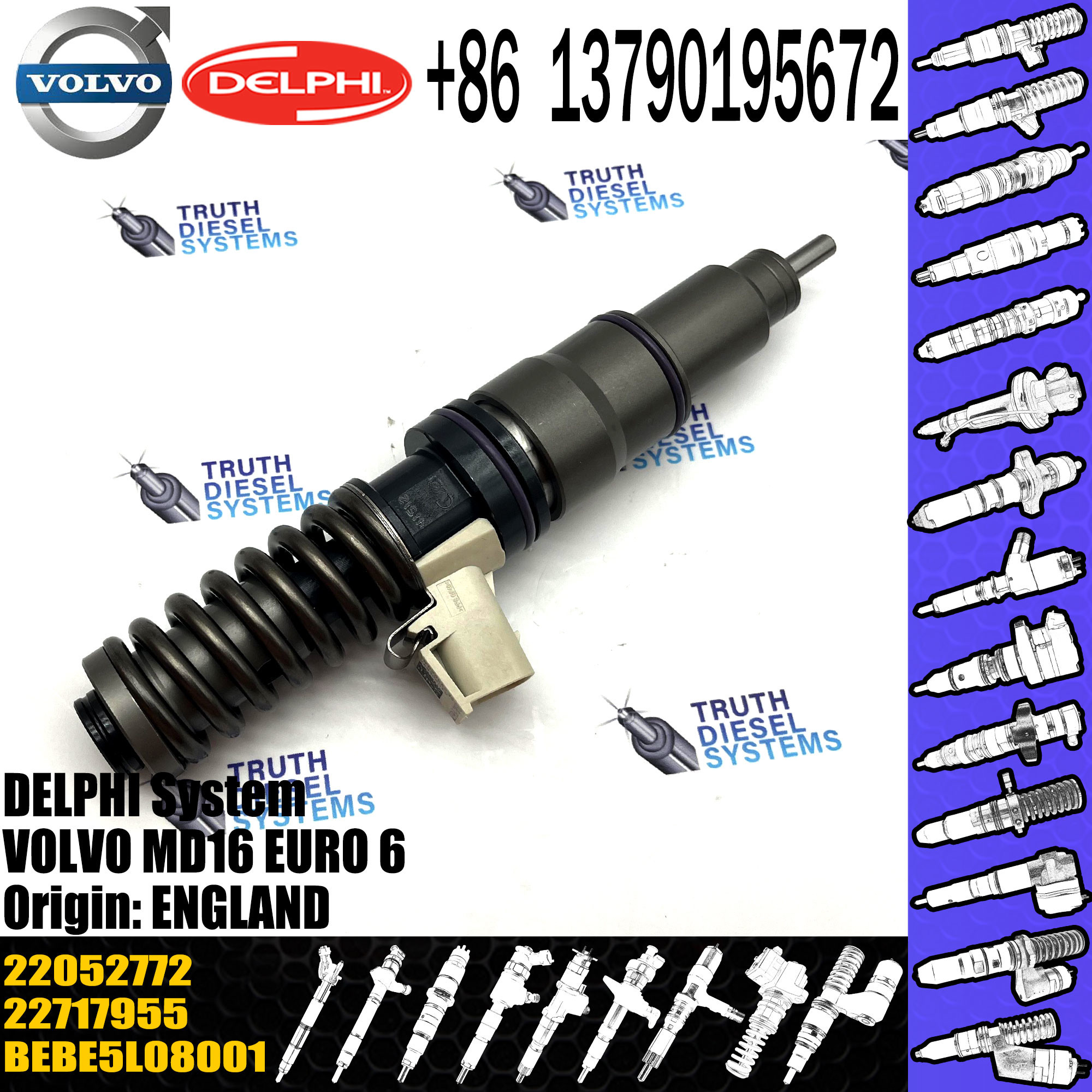 New Diesel Fuel Injector 10.5 MM BORE L433TBE E3.5 VOL TRUCK MD16 22052772 BEBE5L08101/BEBE5L08001 22717955